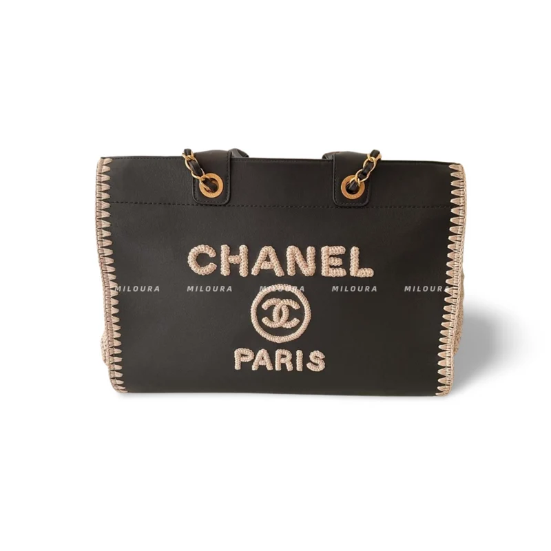 Chanel Schwarze große Deauville-Einkaufstasche aus Kalbsleder, limitierte Auflage
