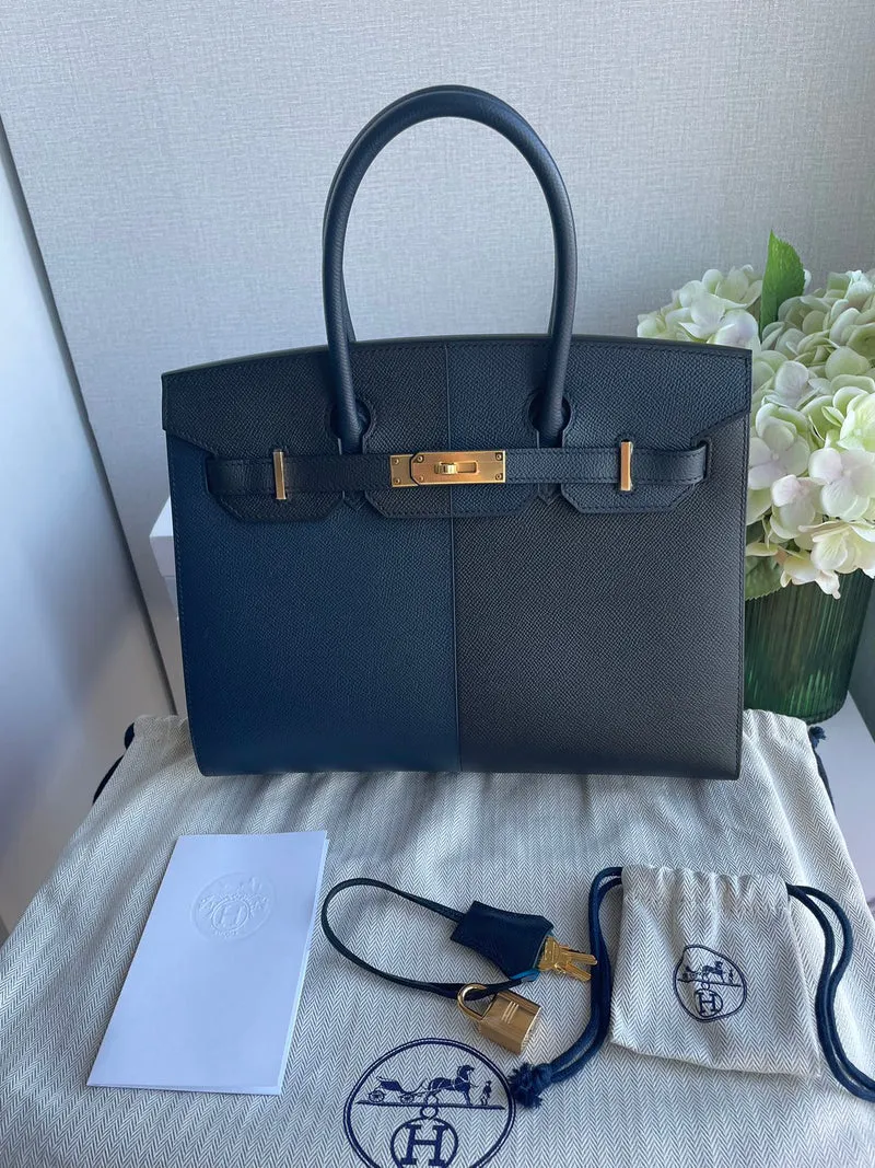 Hermes Birkin Bag 30 aus blauem Indigo und schwarzem Epsom-Leder mit goldener Hardware