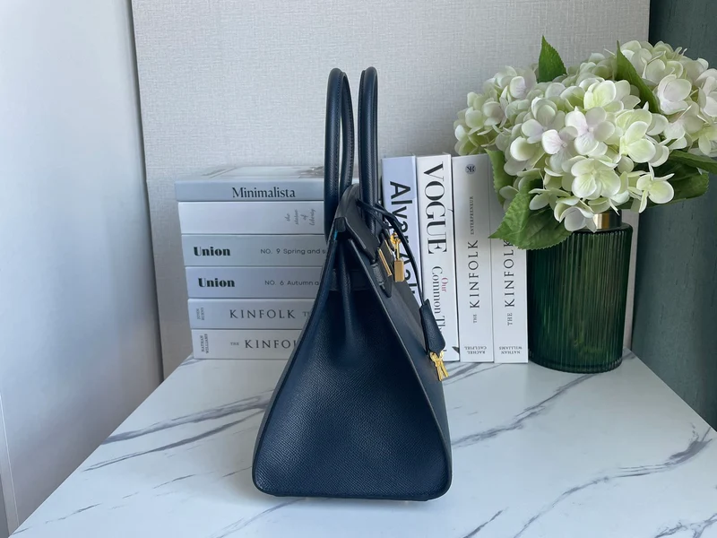 Hermes Birkin Bag 30 aus blauem Indigo und schwarzem Epsom-Leder mit goldener Hardware