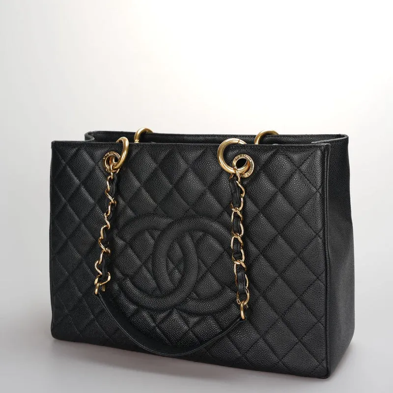 Chanel Black Grand Shopping Tote GST Bag aus Kaviarleder mit goldenen Beschlägen
