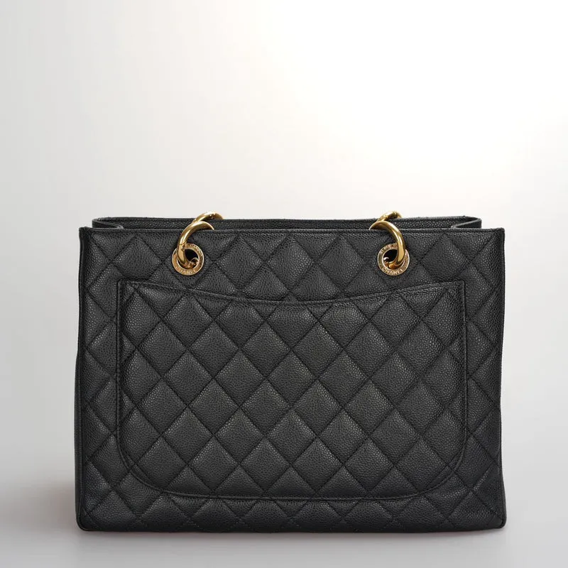 Chanel Black Grand Shopping Tote GST Bag aus Kaviarleder mit goldenen Beschlägen