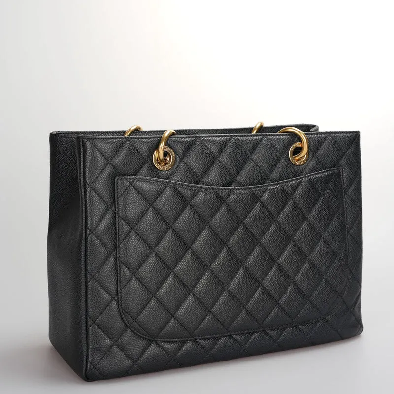 Chanel Black Grand Shopping Tote GST Bag aus Kaviarleder mit goldenen Beschlägen