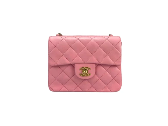 Chanel Vintage Rose Pink Classic Mini Square Flap Bag aus Lammleder mit goldenen Beschlägen