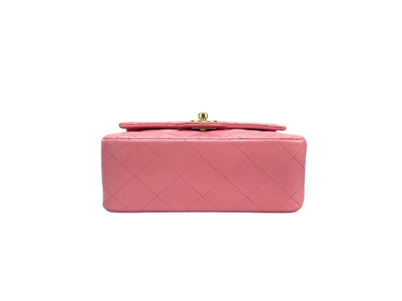 Chanel Vintage Rose Pink Classic Mini Square Flap Bag aus Lammleder mit goldenen Beschlägen