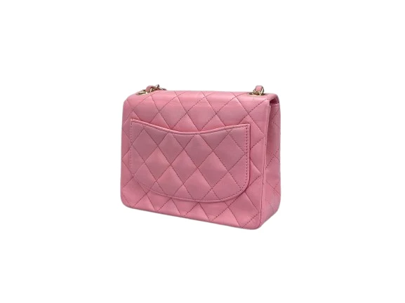 Chanel Vintage Rose Pink Classic Mini Square Flap Bag aus Lammleder mit goldenen Beschlägen