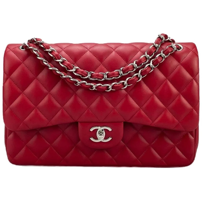 Chanel Red Timeless Classic Jumbo-Tasche aus Lammleder mit silberner Hardware