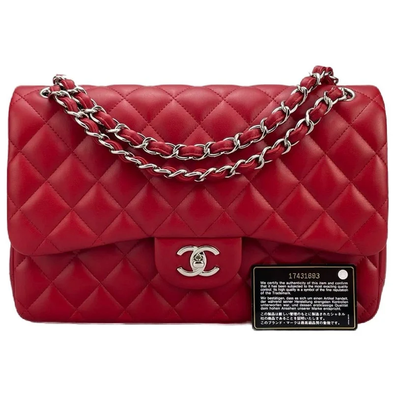 Chanel Red Timeless Classic Jumbo-Tasche aus Lammleder mit silberner Hardware