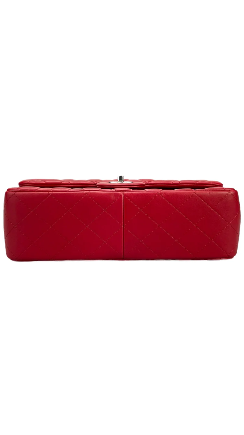Chanel Red Timeless Classic Jumbo-Tasche aus Lammleder mit silberner Hardware