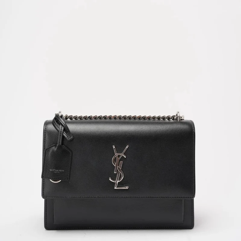 Saint Laurent Schwarzes Kalbsleder Mittleres Monogramm Sonnenuntergang