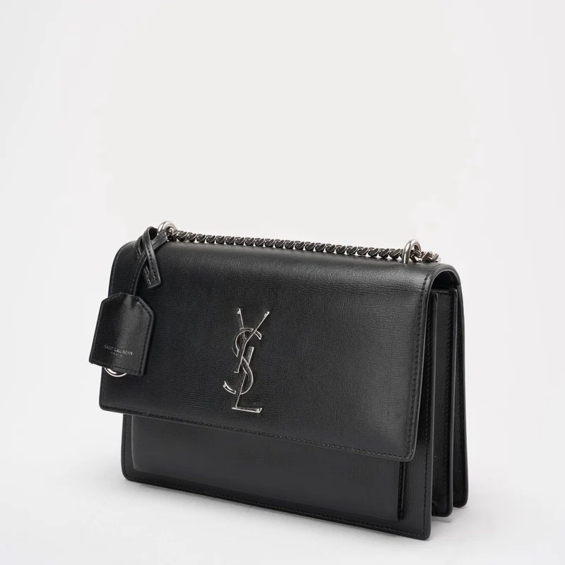Saint Laurent Schwarzes Kalbsleder Mittleres Monogramm Sonnenuntergang
