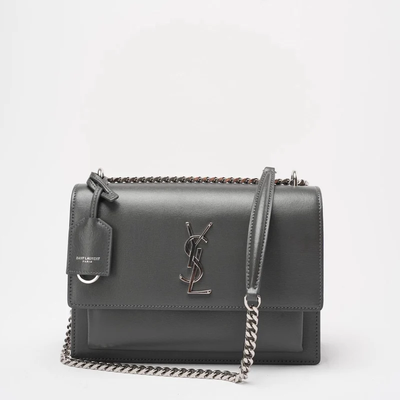 Saint Laurent Graues Kalbsleder Mittleres Monogramm Sonnenuntergang