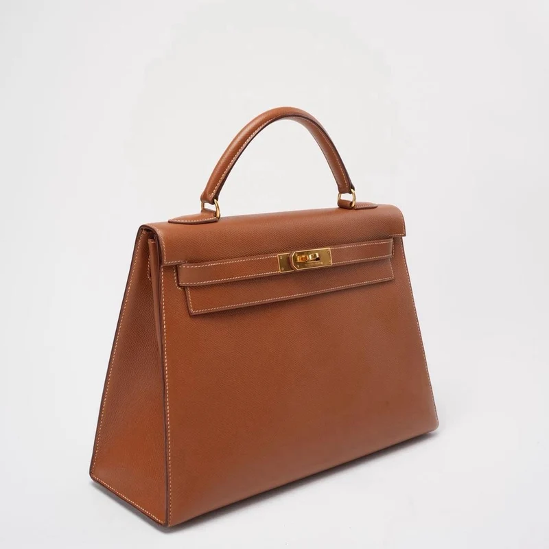 Hermès Vintage Kelly Sellier 32 Gold Leder V Cricle 1992