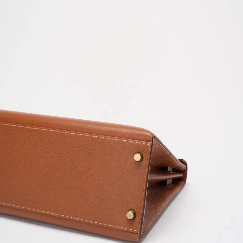 Hermès Vintage Kelly Sellier 32 Gold Leder V Cricle 1992
