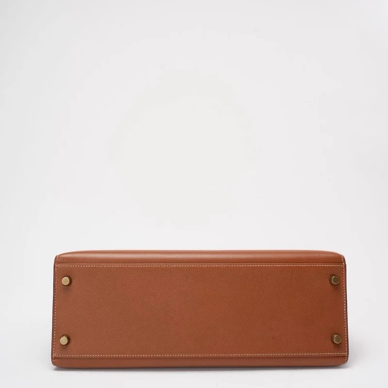 Hermès Vintage Kelly Sellier 32 Gold Leder V Cricle 1992