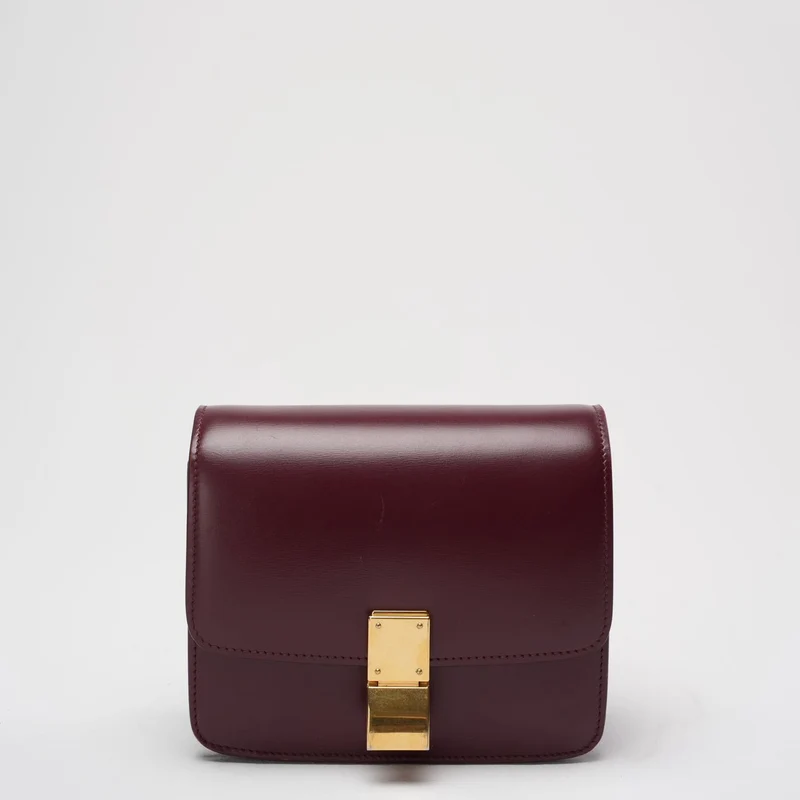 Celine Burgunder Classic Box Kleine Umhängetasche aus Leder
