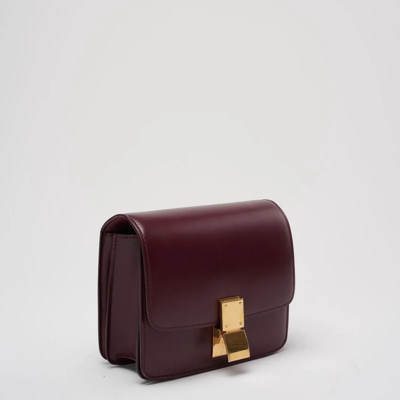 Celine Burgunder Classic Box Kleine Umhängetasche aus Leder