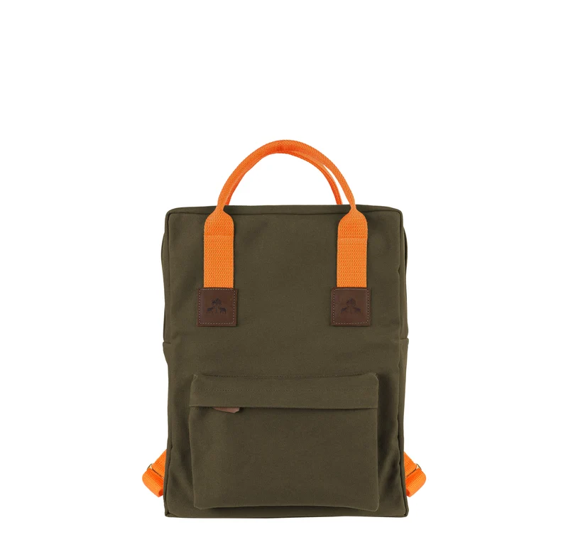 Rucksack GREEN mit orangem Gurtband