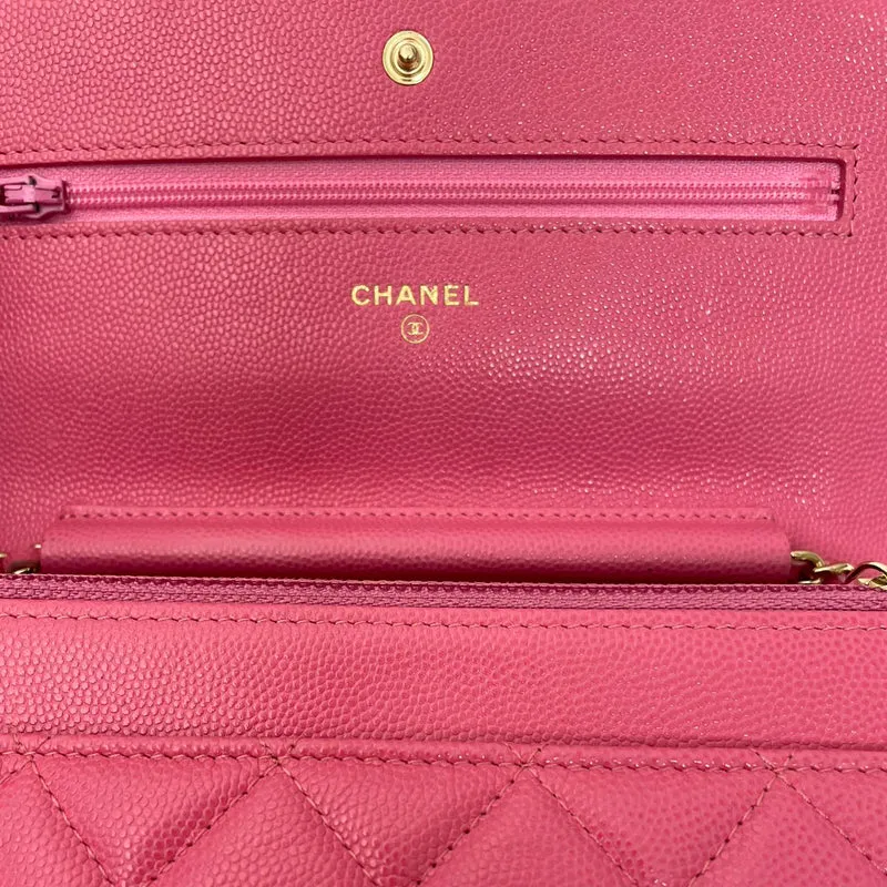 Chanel Timeless Wallet mit Kette, Hot Pink Caviar Leder