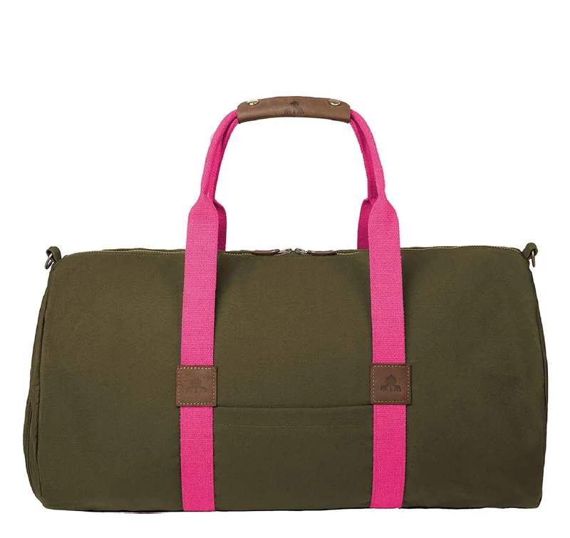 Dufflebag -L- KHAKI mit pinkem Gurtband