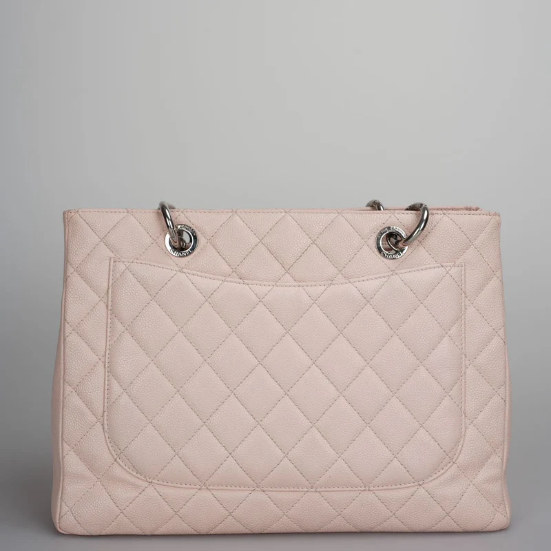 Chanel Kirschblütenrosa Grand Shopping Tote GST Tasche aus Kaviarleder mit silberner Hardware