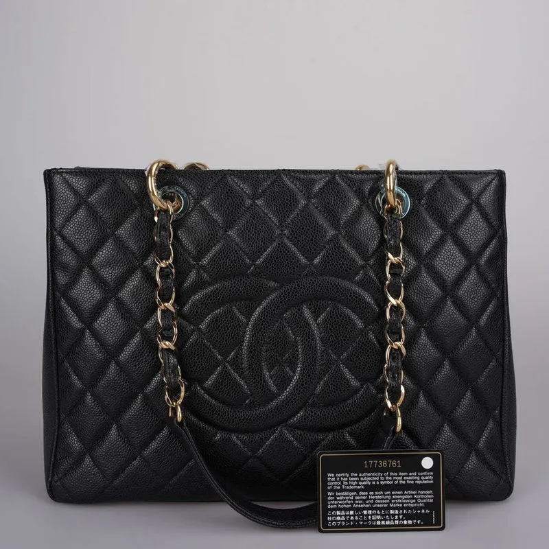 Chanel Grand Shopping Tote Schwarze GST-Tasche aus Kaviarleder mit goldenen Beschlägen