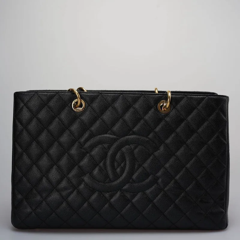 Chanel Large Grand Shopping Tote schwarze GST-Tasche aus Kaviarleder mit goldener Hardware