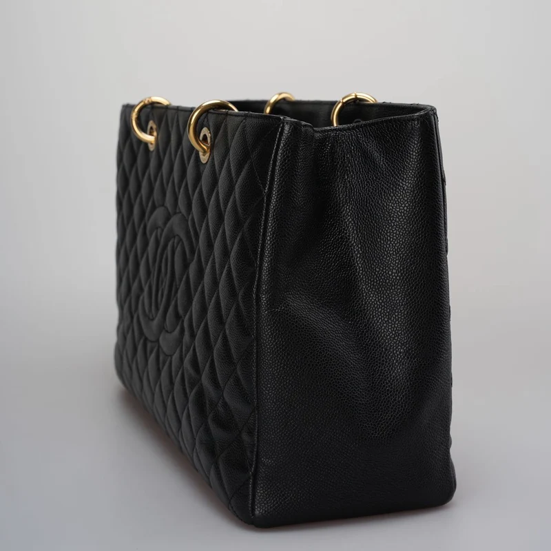 Chanel Large Grand Shopping Tote schwarze GST-Tasche aus Kaviarleder mit goldener Hardware