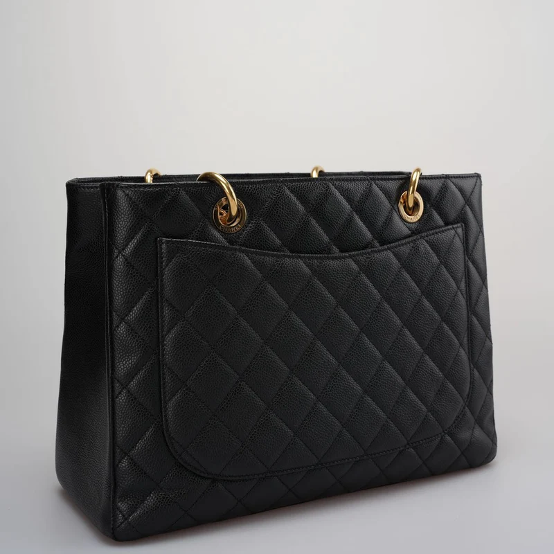 Chanel Grand Shopping Tote Schwarze GST-Tasche aus Kaviarleder mit goldener Hardware Medium