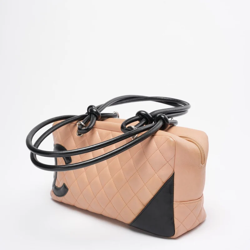 Chanel Cambon Bowler-Tasche Schwarz Beige