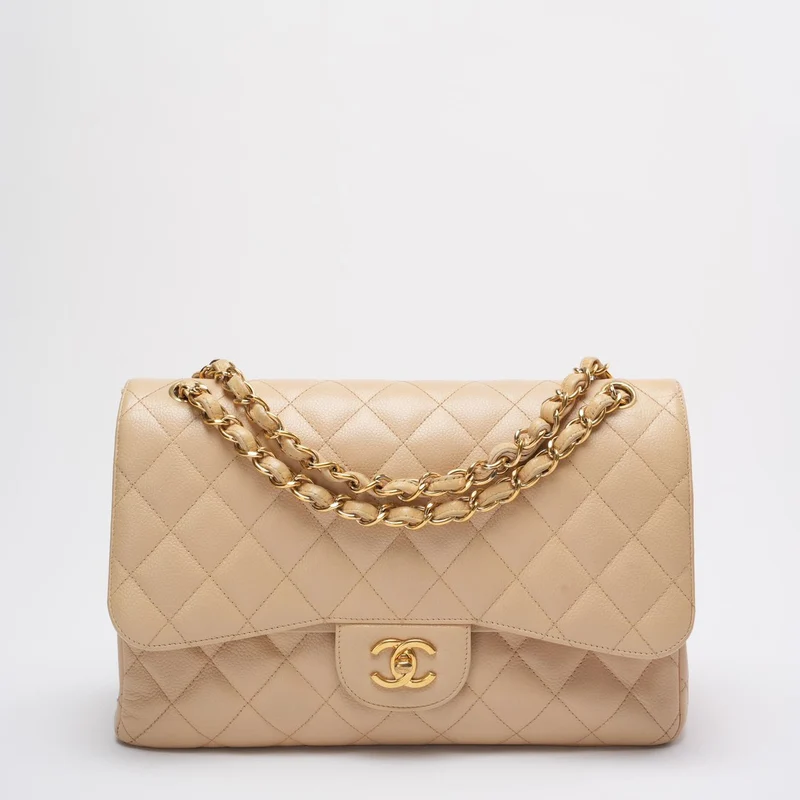 Chanel Classic Jumbo Double Flap Bag Beige Kaviar