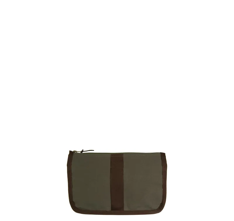 Kulturtasche -M- GREEN mit braunem Ripsband