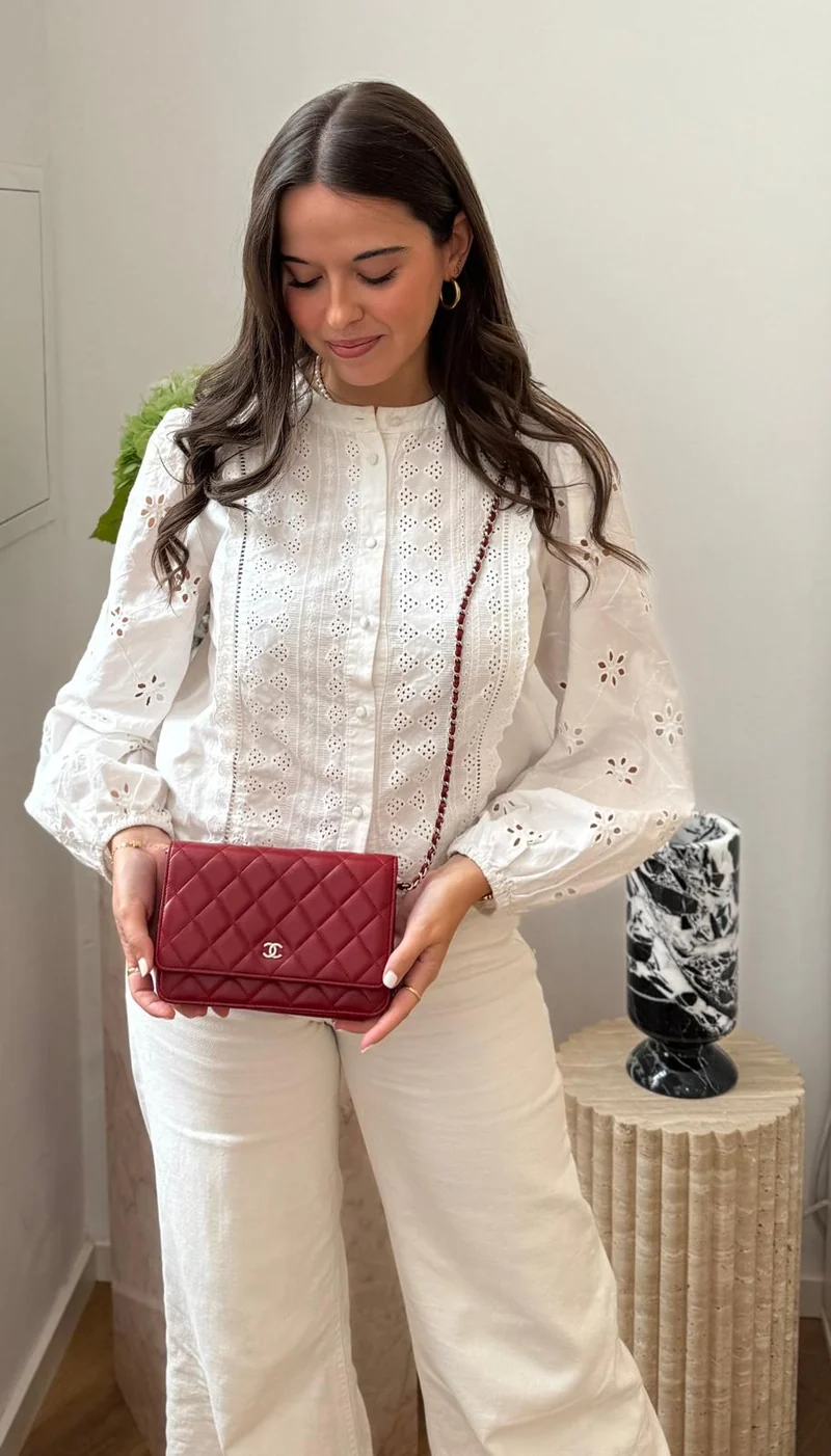 Chanel Rote Geldbörse mit Kette (WOC) Lammleder 2014
