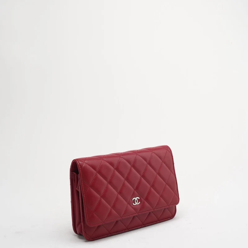 Chanel Rote Geldbörse mit Kette (WOC) Lammleder 2014