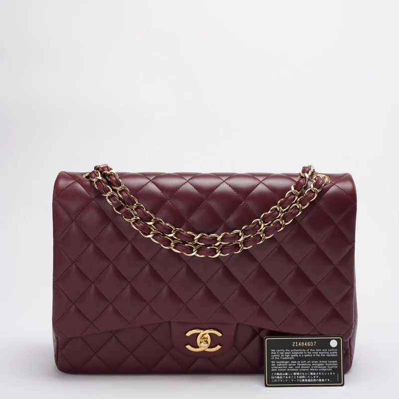 Chanel Burgunderrote zeitlose klassische Flap Bag Maxi Lammleder