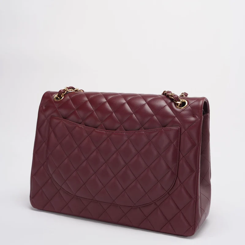 Chanel Burgunderrote zeitlose klassische Flap Bag Maxi Lammleder