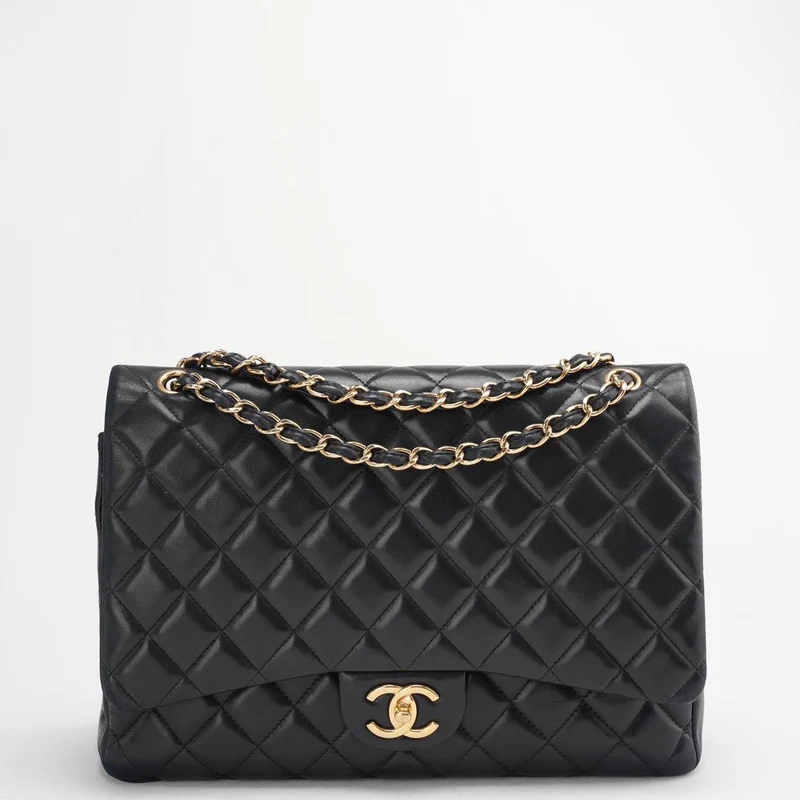 Chanel Schwarze Maxi Classic Double Flap Bag Gesteppt