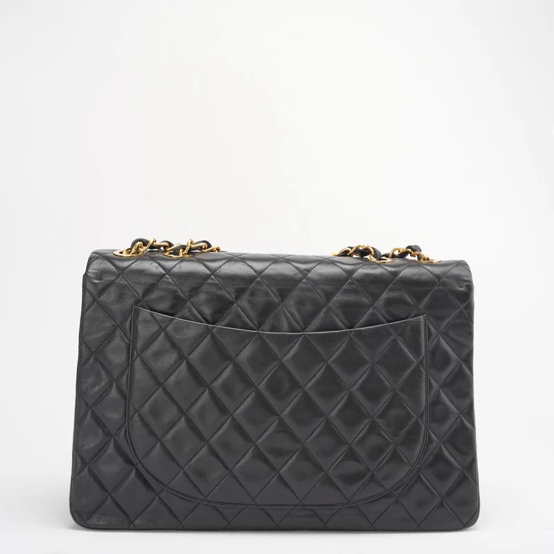 Chanel Vintage Schwarze Maxi Classic Flap Bag Lammleder 1991-1994