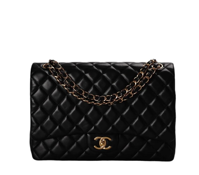 Chanel Timeless Flap Gestepptes Maxi-Lammleder Goldfarben Schwarz