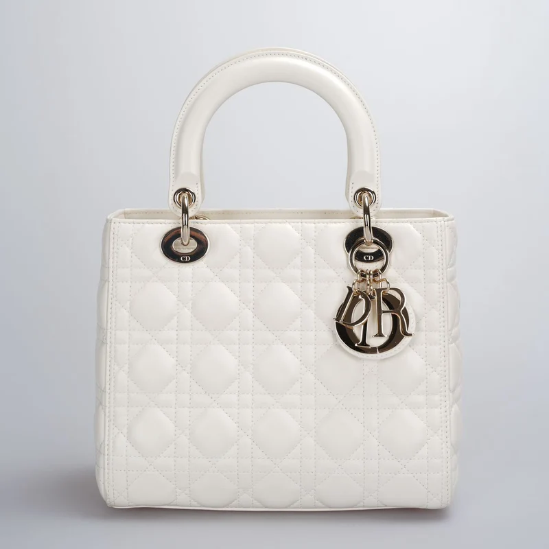 Christian Dior Weiße Lady Dior Mittlere Tasche