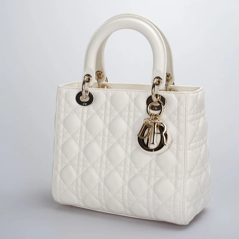 Christian Dior Weiße Lady Dior Mittlere Tasche