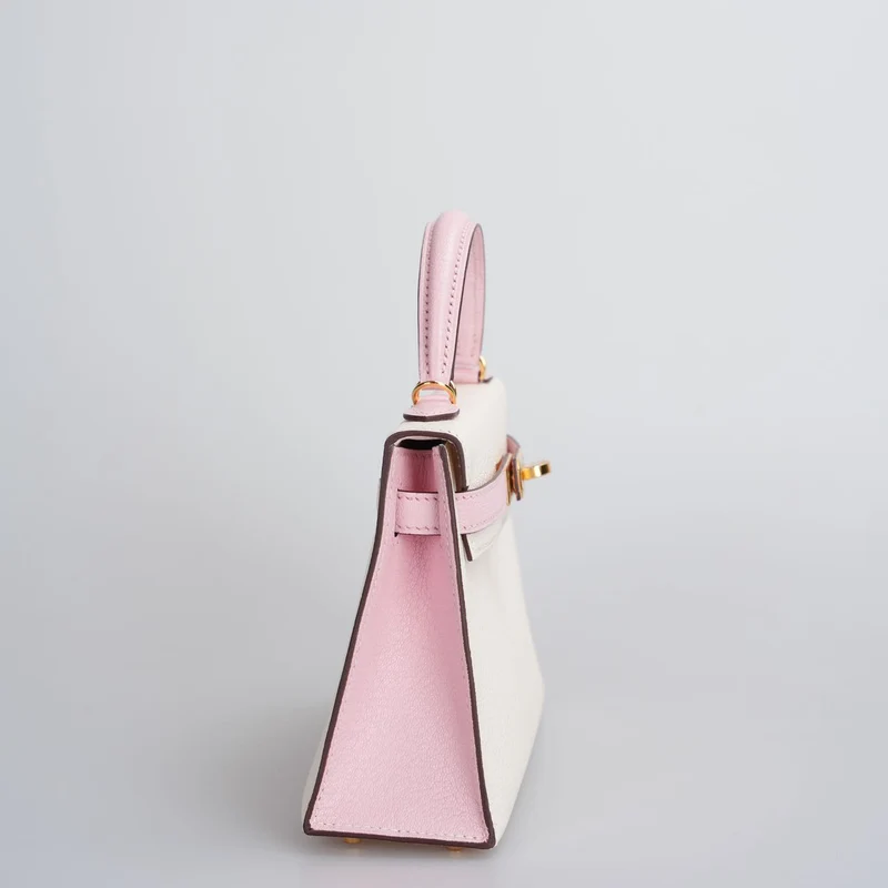 Hermès Mini Kelly 20 cm HSS in Chèvre Mysore Nata mit Rose Sakura