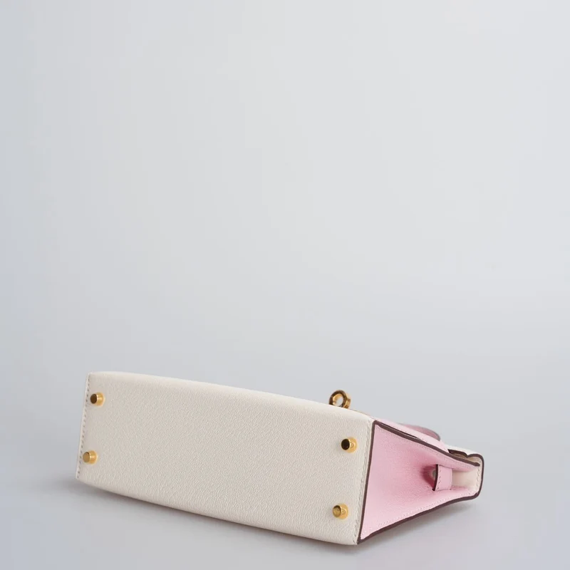 Hermès Mini Kelly 20 cm HSS in Chèvre Mysore Nata mit Rose Sakura