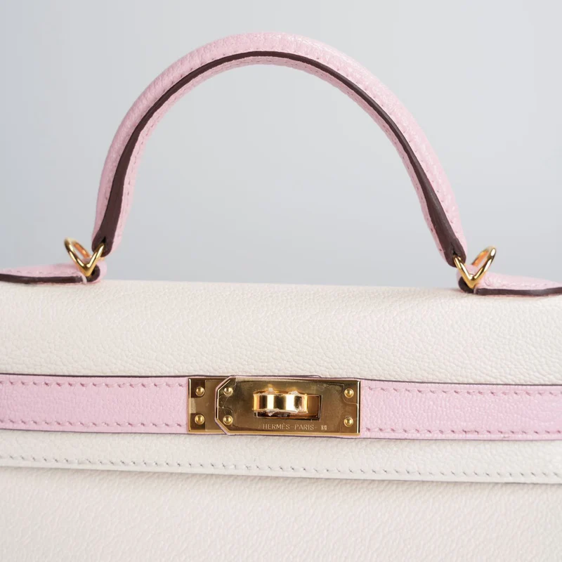 Hermès Mini Kelly 20 cm HSS in Chèvre Mysore Nata mit Rose Sakura