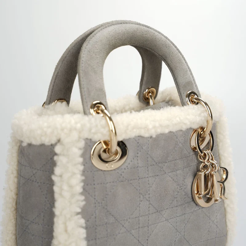 Christian Dior Lady Dior Gebraucht 2020 Mini Wildleder Shearling Cannage Lady Dior Umhängetasche