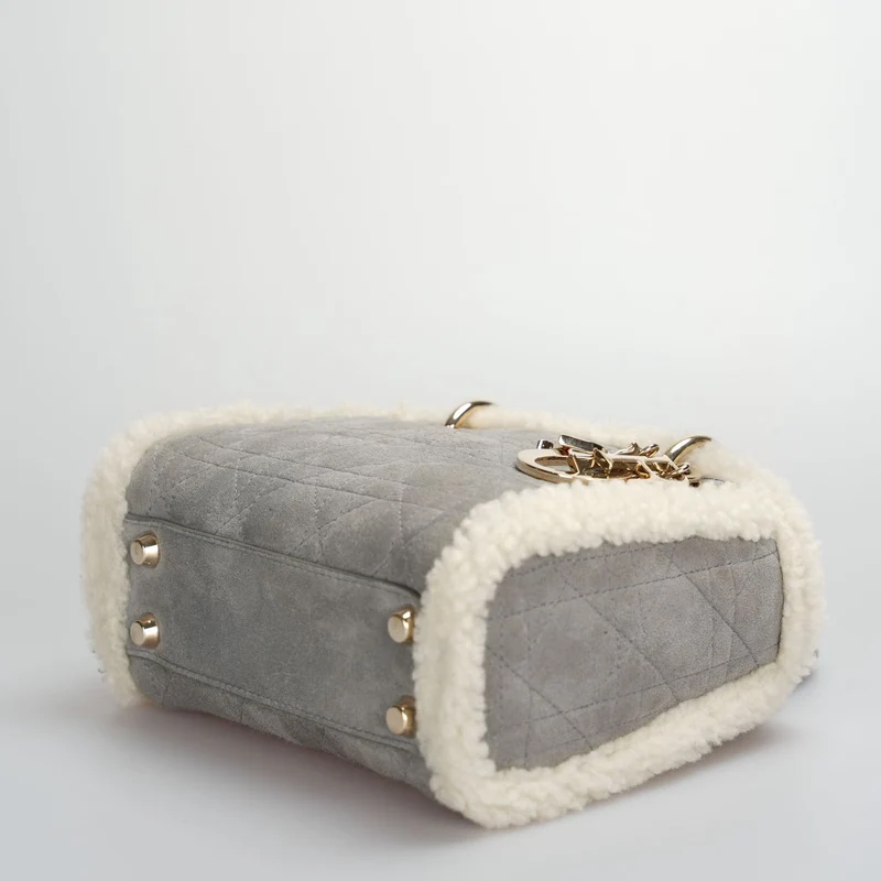 Christian Dior Lady Dior Gebraucht 2020 Mini Wildleder Shearling Cannage Lady Dior Umhängetasche