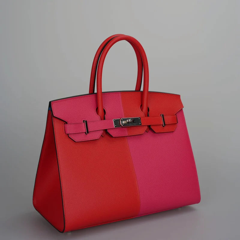 Hermes Epsom Casaque Birkin Sellier 30 Rouge Coeur Rose Extreme Bleu Zanziba mit Palladium-Hardware