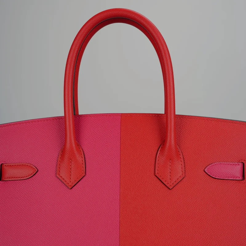 Hermes Epsom Casaque Birkin Sellier 30 Rouge Coeur Rose Extreme Bleu Zanziba mit Palladium-Hardware