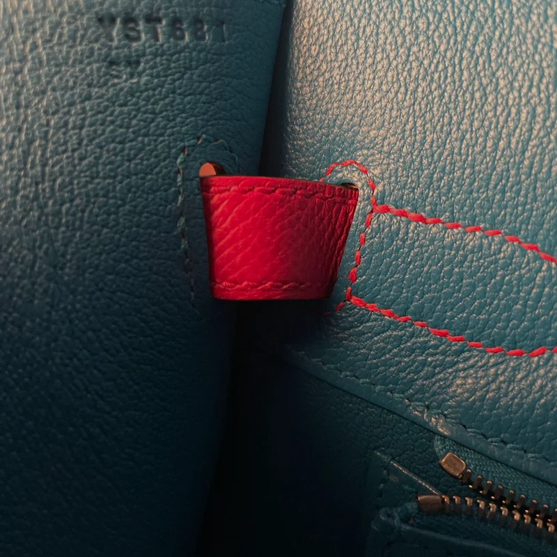 Hermes Epsom Casaque Birkin Sellier 30 Rouge Coeur Rose Extreme Bleu Zanziba mit Palladium-Hardware