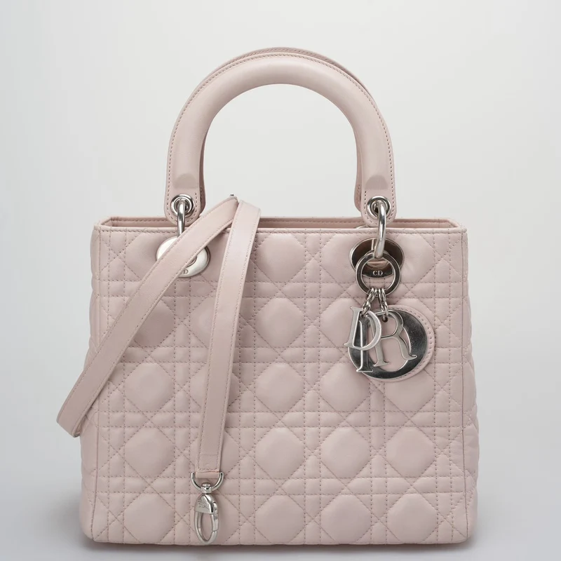 Christian Dior Cherry Blossom Pink Lady Dior Tasche aus Lammleder mit silberner Hardware
