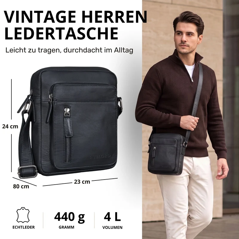 "Dain" Schultertasche Herren Leder Klein Umhängetasche